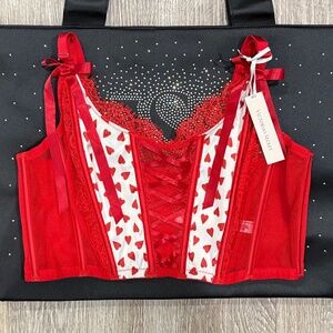 Victoria's Secret Dream Angels Satin&Lace Corset Bustier Bra Top Hearts XL NWT